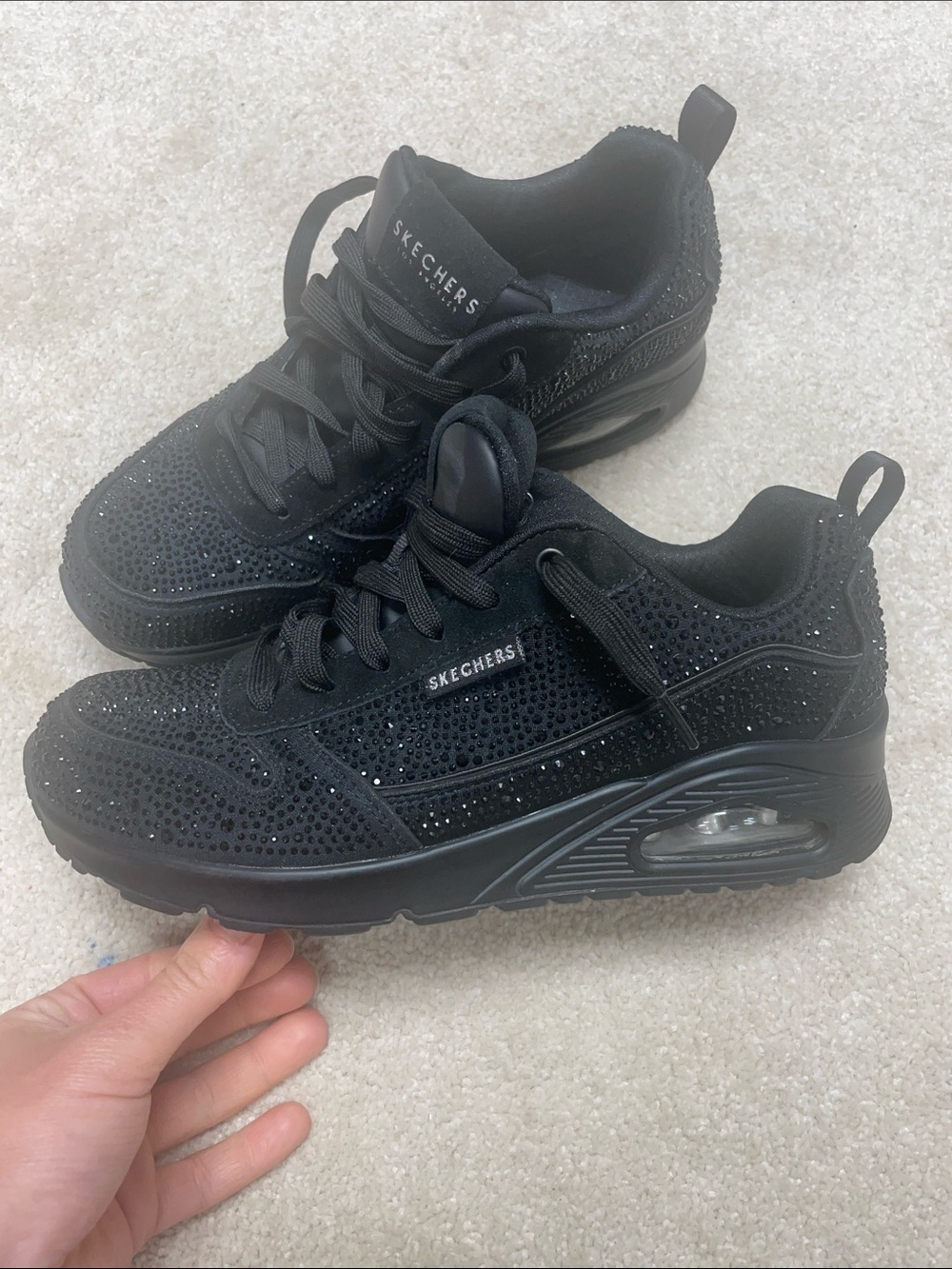 Skechers Black Rhinestone-Embellished Air-Cushioned Sneakers